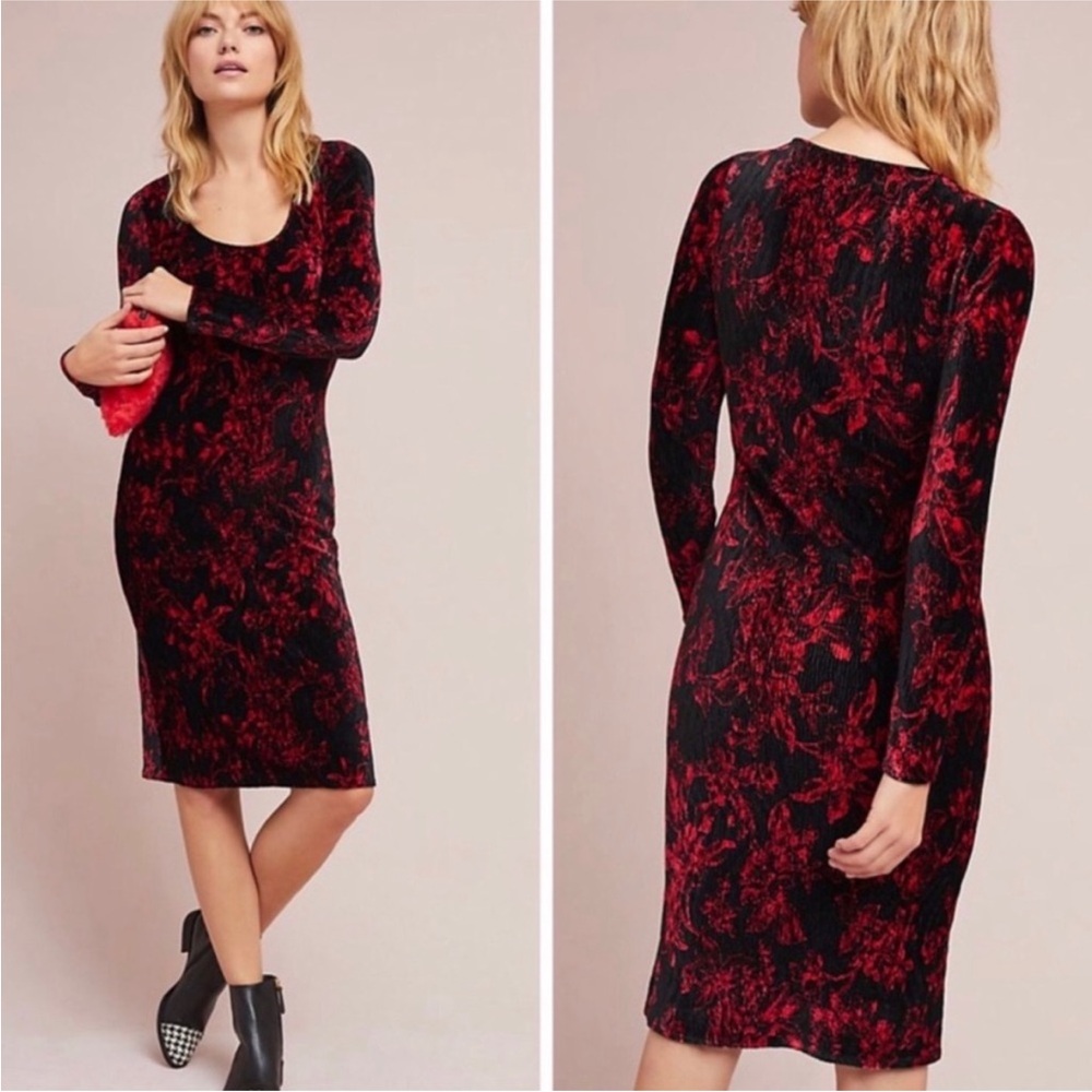 Anthropologie HD in Paris Velvet Diedre Floral Midi Ribbed Dress